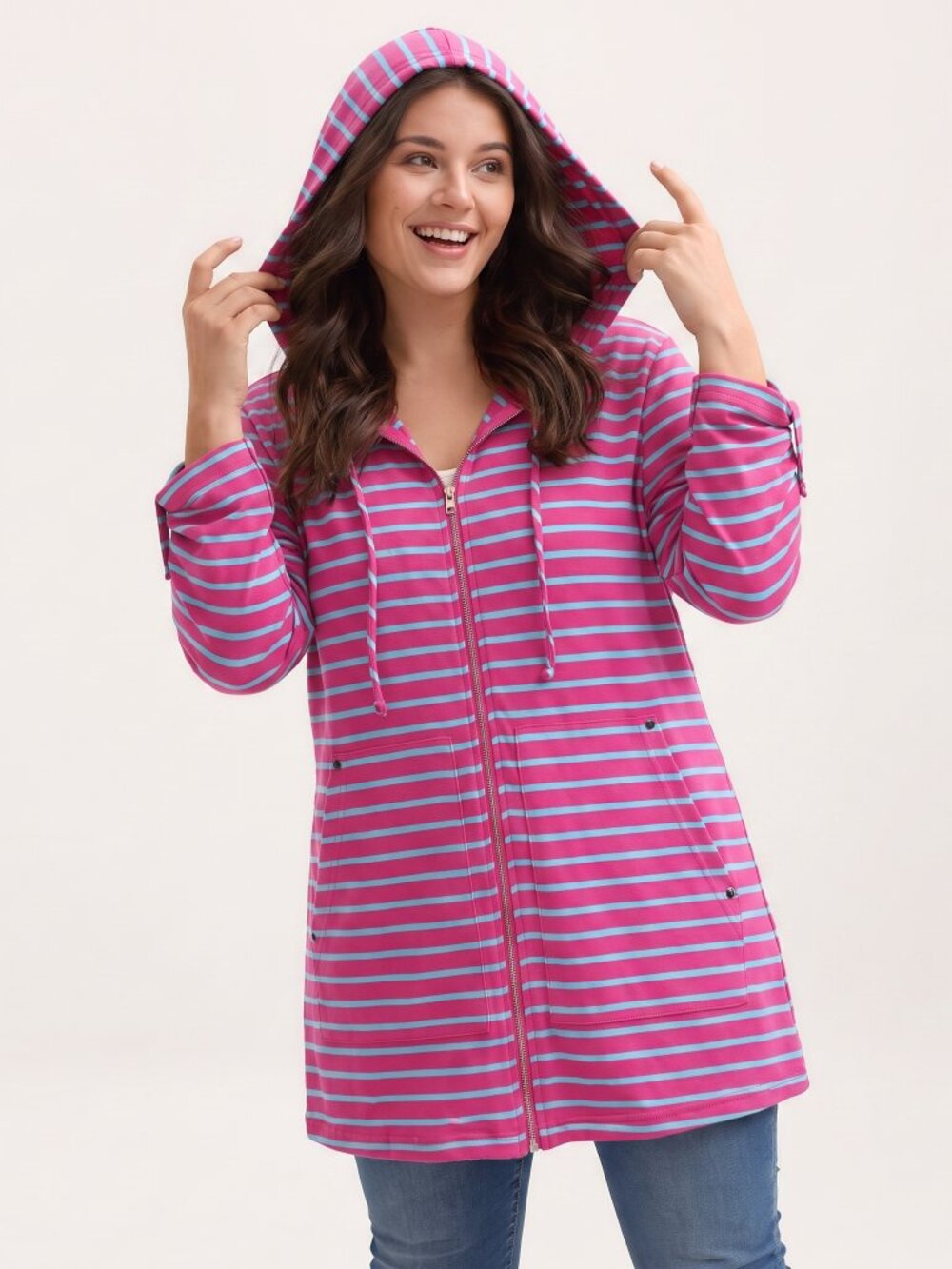 Ethyl Striped Hooded Zip Jacket